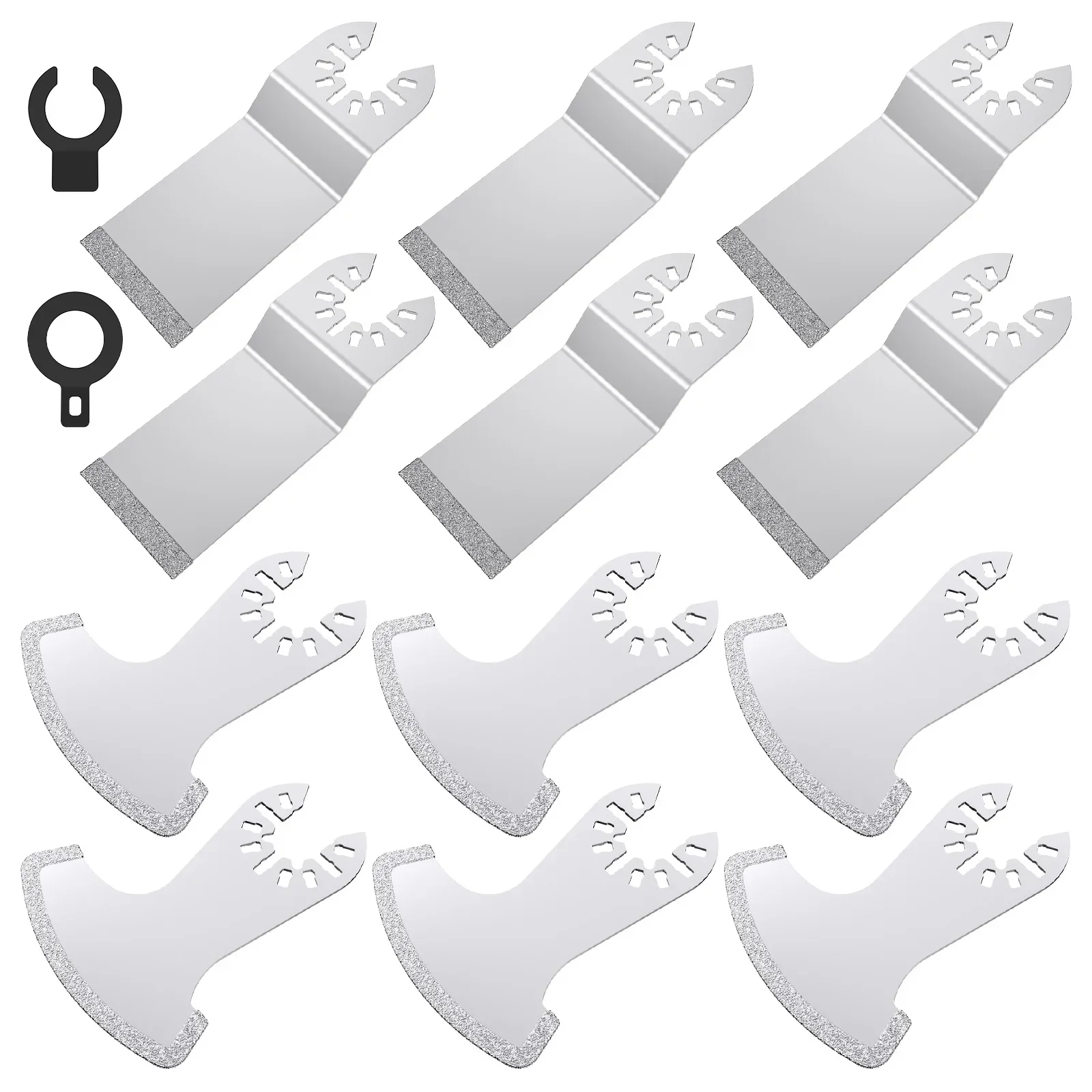 4/12Pcs Diamond Oscillating Multi Tool Blades for Grout Removal and Soft Tile Cut Segment Grit Grout Swing Blade with 2 Adapters