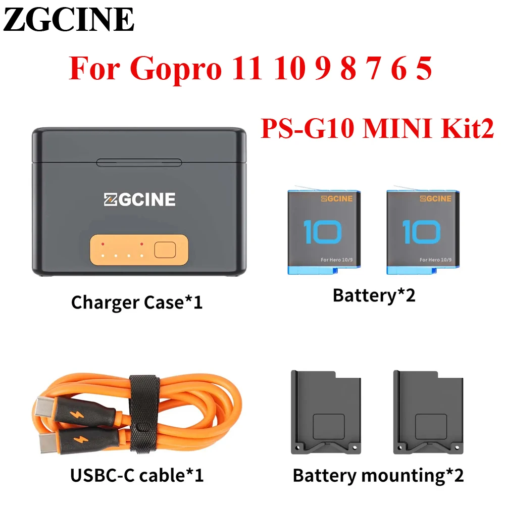 ZGCINE PS-G10 Mini Battery Charging Box Battery Kit For GoPro Hero 11 10 9 8 7 6 5 5200mAh Smart Storage Case Power Bank TF Card