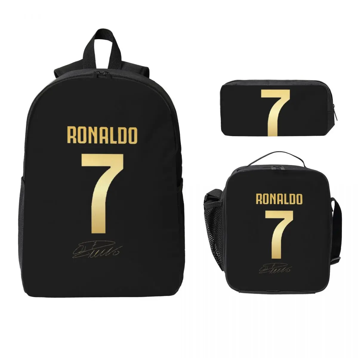 

CR7 Cristiano Ronaldo Backpack Student Boys Girls BookBag School Bag Computer Shoulder Bags 3ps Insulated Lunch Bag Pencil Case
