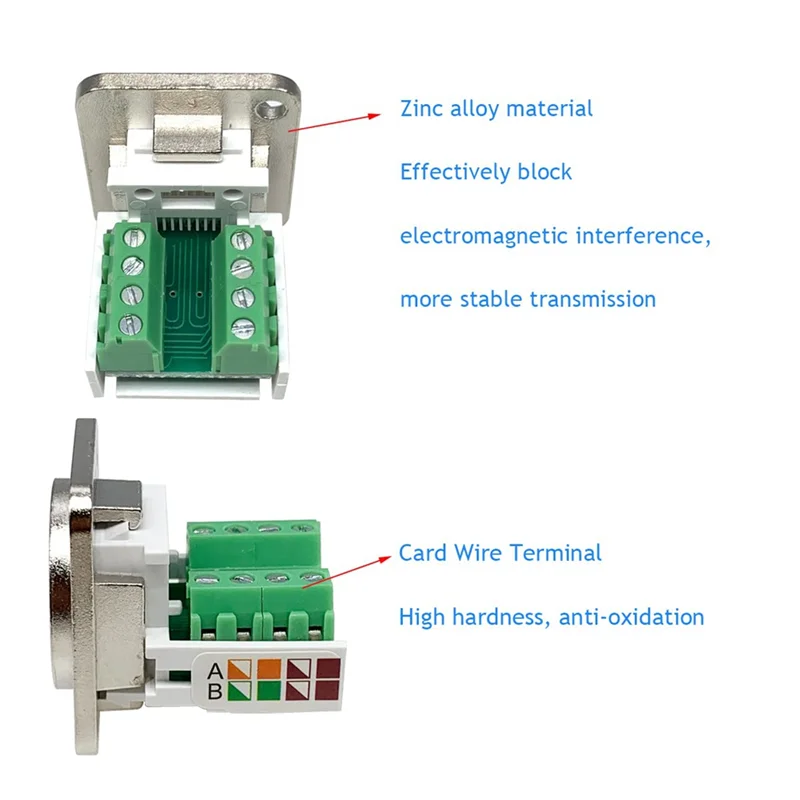 Adaptador de terminal de tornillo de montaje en panel RJ45, conector de montaje en panel RJ45/8P8C, terminal sin soldadura hembra RJ45 tipo D