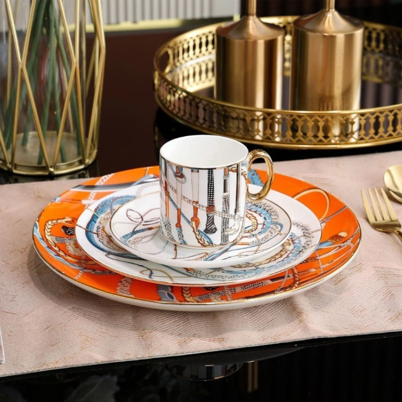 

European - Style Ceramic Dinner Plates Western Plates Coffee Cup and Saucer Steak Plates Tableware Breakfast Plates Flat Plates