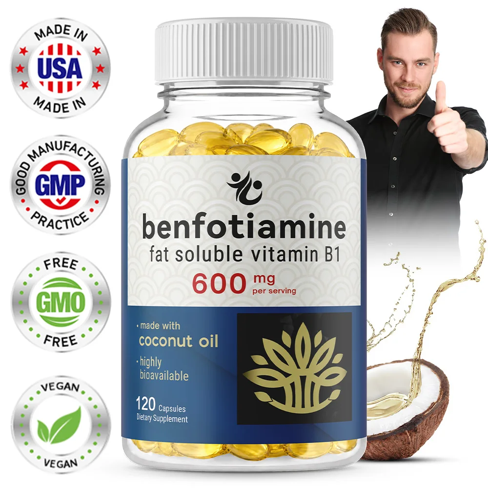Benfotiamine 600mg per Serving, 120 count, Fat-Soluble Vitamin B1 for Men & Women, Non-GMO, cGMP Manufactured