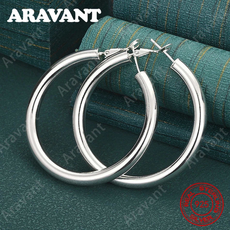 925 Sterling Silver Round Hoop Earrings For Women, Perfect For Commute, Christmas Gifts, And Jewelry