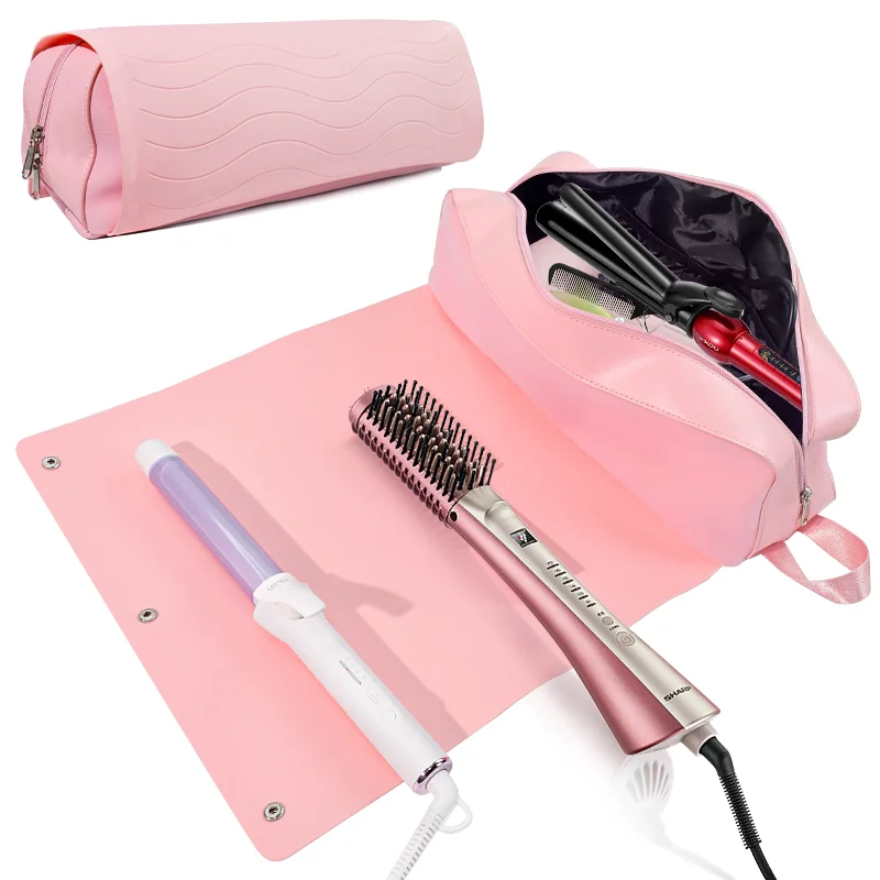 Silicone Heat-Insulating Curling Iron Storage Bag, Waterproof and Anti-Scalding Storage Bag for Hair Straightener, Travel Portable Hair Styling Tool Bag