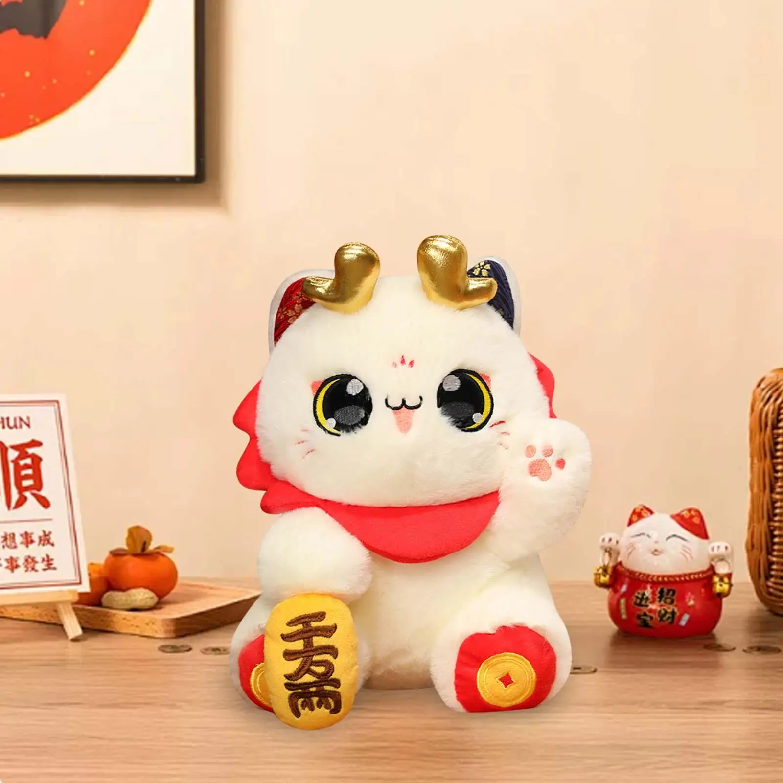 2024 Chinese New Year Cat Decoration Animal Doll Stuffed Spring Festival Gift for Parties Bedroom Living Room Gatherings Home