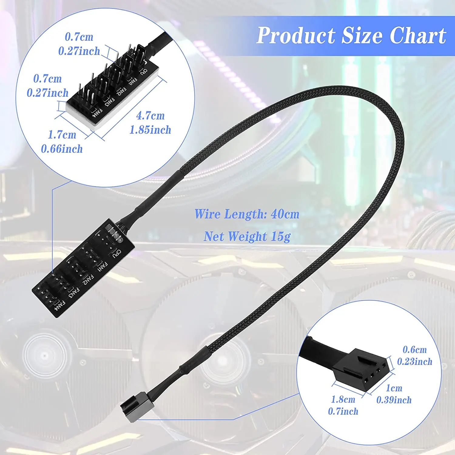 Cabo Distribuidor Fan para Fan PWM, Cabo Distribuidor Fan, Hub CPU, 4-Pin, 5-Port