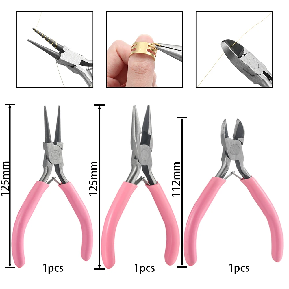 

3pcs/Set 3 Styles Metal Jewelry Making Pliers Tools Kit Round Nose Pliers Diagonal Plier for DlY Jewelry Making Repair Tool