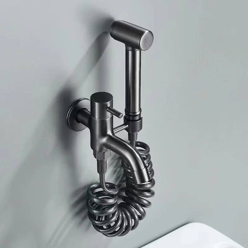 Grey Toilet Bidet Faucet Cold Water Brushed Black Toilet Sprayer Kit Brass Hand-Held Toilet Faucet Sprayer Shower Head Black