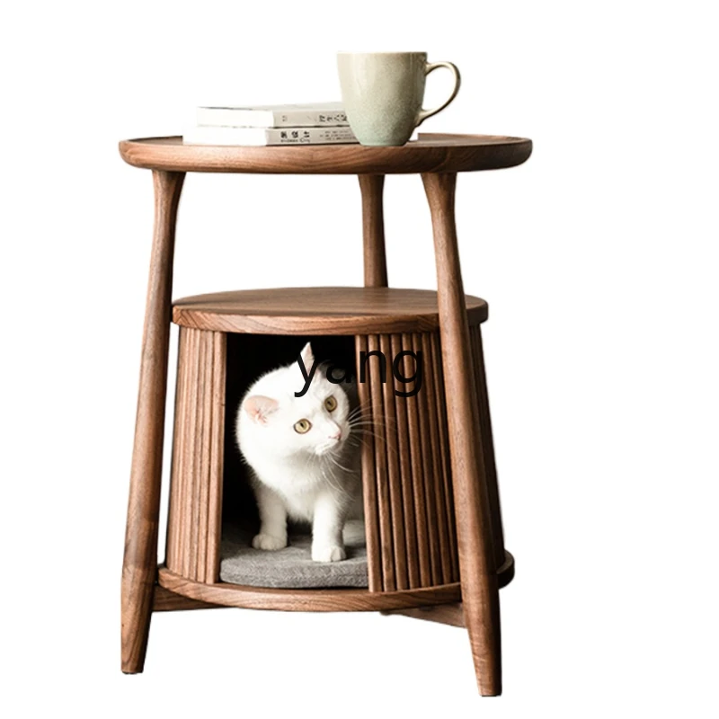 

CX Solid Wood Small Table Black Walnut Tea Table Sofa and Bedside Circle and Creative Corner Table Cat House