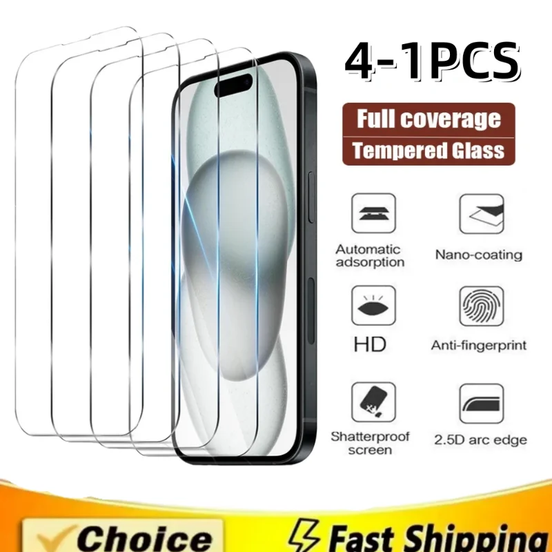 4-1 pçs vidro temperado para iphone 15 14 13 12 11 pro max xxs xr protetor de tela para iphone 13 12 mini 8 7 6 plus filme de vidro