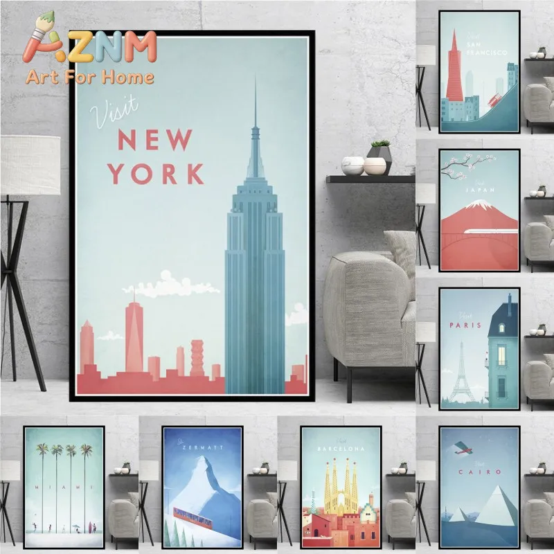 1pc frameless Canvas Painting New York Berlin Modern Japanese Art Minimalist Travel City Poster Print Painting Canvas Art Wall P