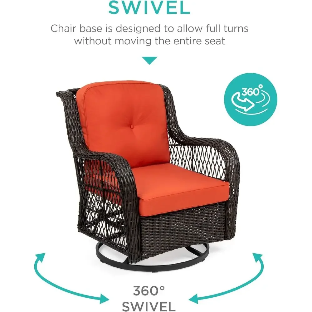 3-Piece Outdoor Wicker Patio Set with 2 Swivel Rocking Chairs and Glass Top Table - Rust
