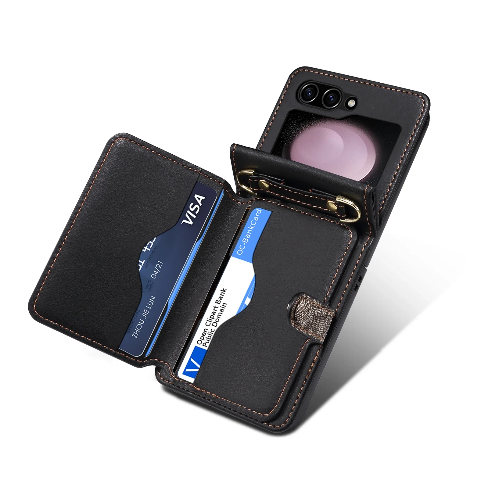 Crossbody Ring Zipper Phone Case for Samsung Galaxy Z Flip, Wallet with Card Holder Cover,5G,6,5,4,3, Flip6, Flip5, Flip4,Flip3