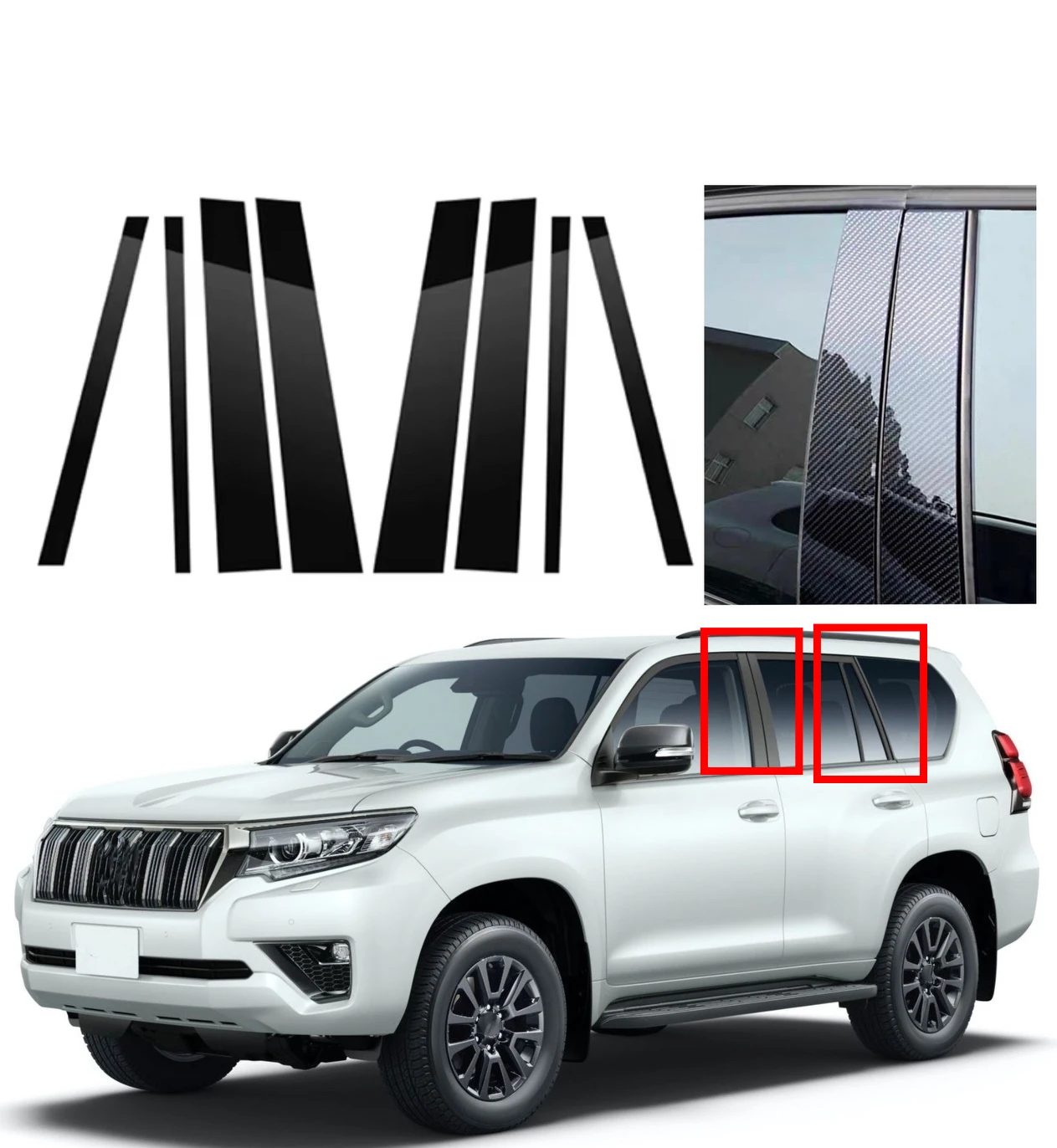 

Fit For Toyota Land Cruiser Prado J150 2010-2020 2021 2022 2023 8pcs Silver Pillar Posts Glossy Black Window Trim Sticker Cover