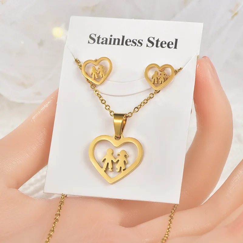 45cm Stainless Steel Earrings Necklace Set For Women And Men\'s Hollowed Out Butterfly Pendant Necklace Chain Jewelry Wholesale