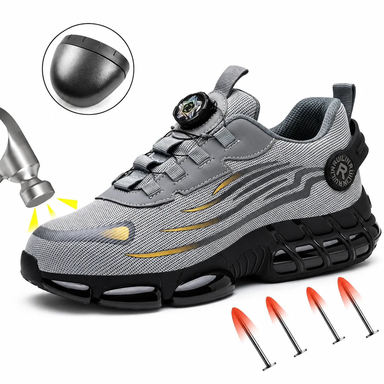Rotating Button New Mining Boots Men Anti-Smash Anti-Puncture Work Shoes Fashion Men Sport Shoes Security Protective Boots Men