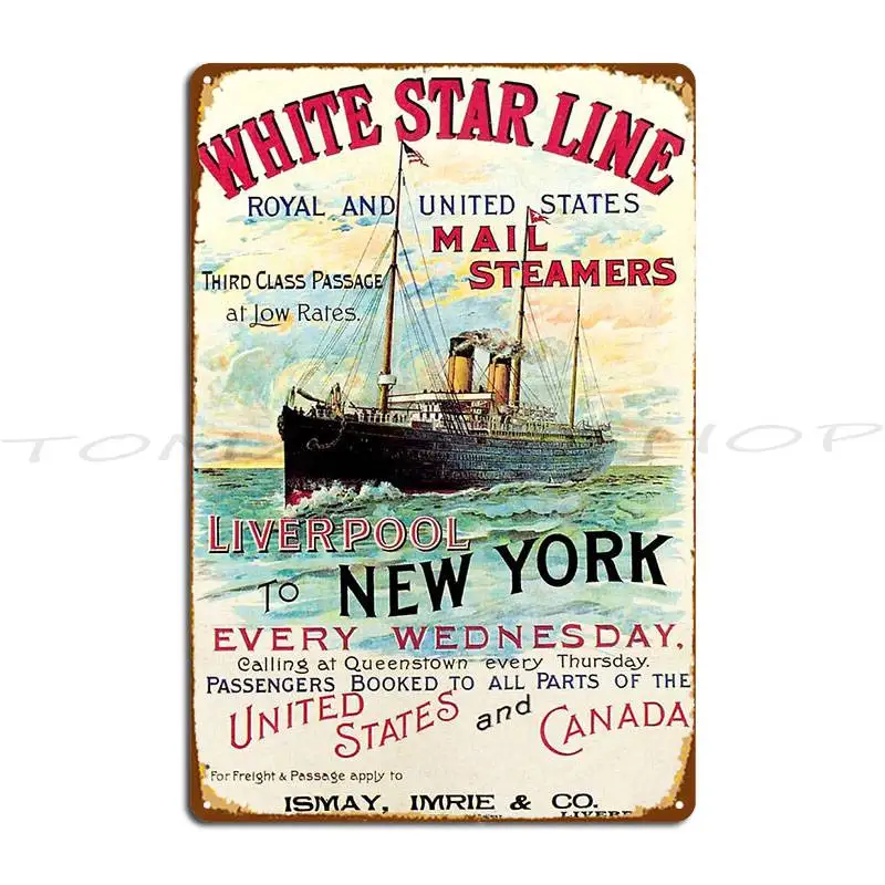 White Star Line Ocean Mail Steamer Metal Signs Cinema Design Painting Garage Custom Tin Sign Poster