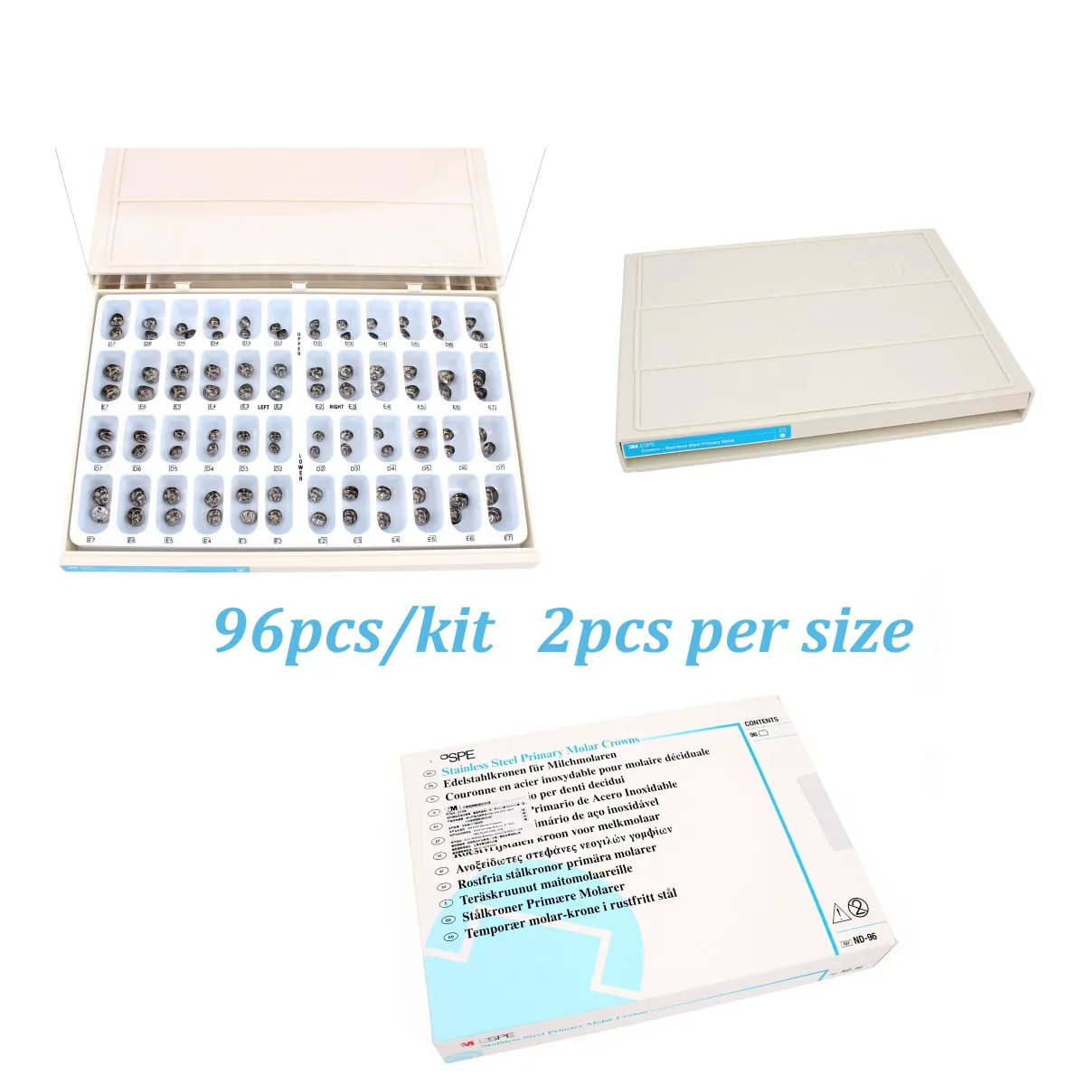 96Pcs 3M ESPE Metal Crowns Stainless Steel Preformed Molar Crown ND-96 Deciduous Teeth 3S Metal Crowns