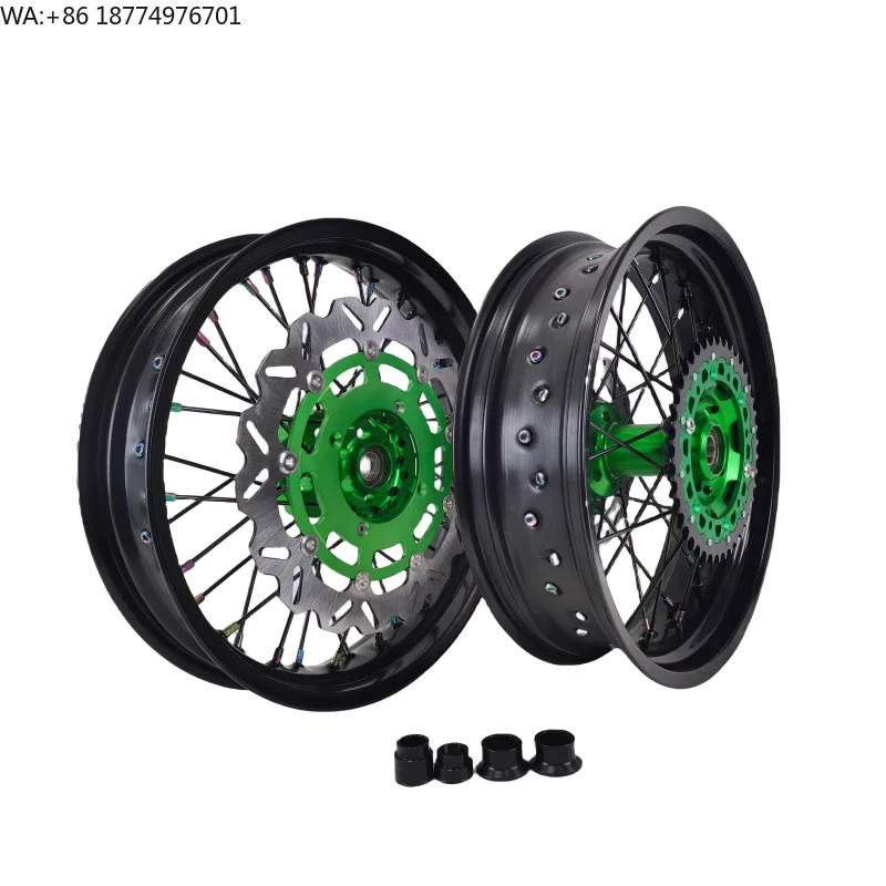High Performance Aluminum Alloy New 17 Supermoto Wheels Set Kawasaki KX KXF 250 450 2006-2024
