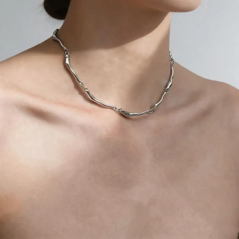 31BB Textured Chain Necklace Alloy Fashion Jewelry for Daily Wear Styling, 41-50 Necklace Length with Clean Subtle Detail and