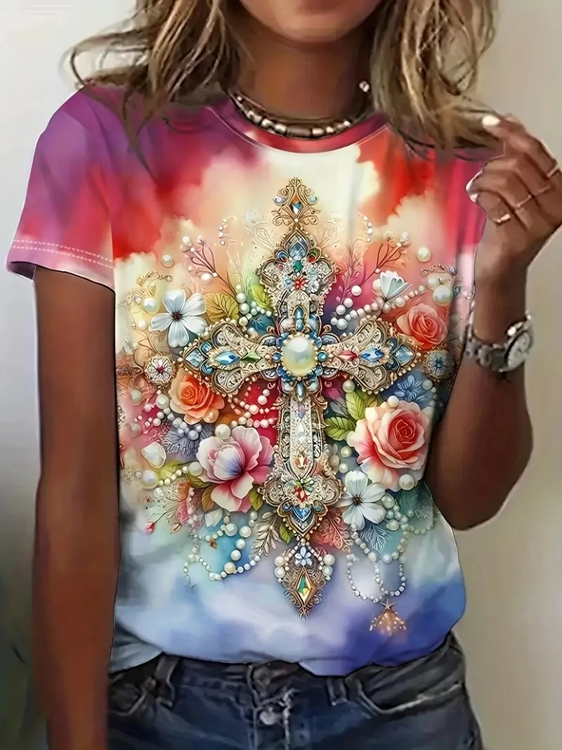 

Women's Plus Size 3D Retro Printed Short Sleeved T-shirt, Loose and Casual, Soft, Comfortable and Breathable,outdoor Sports