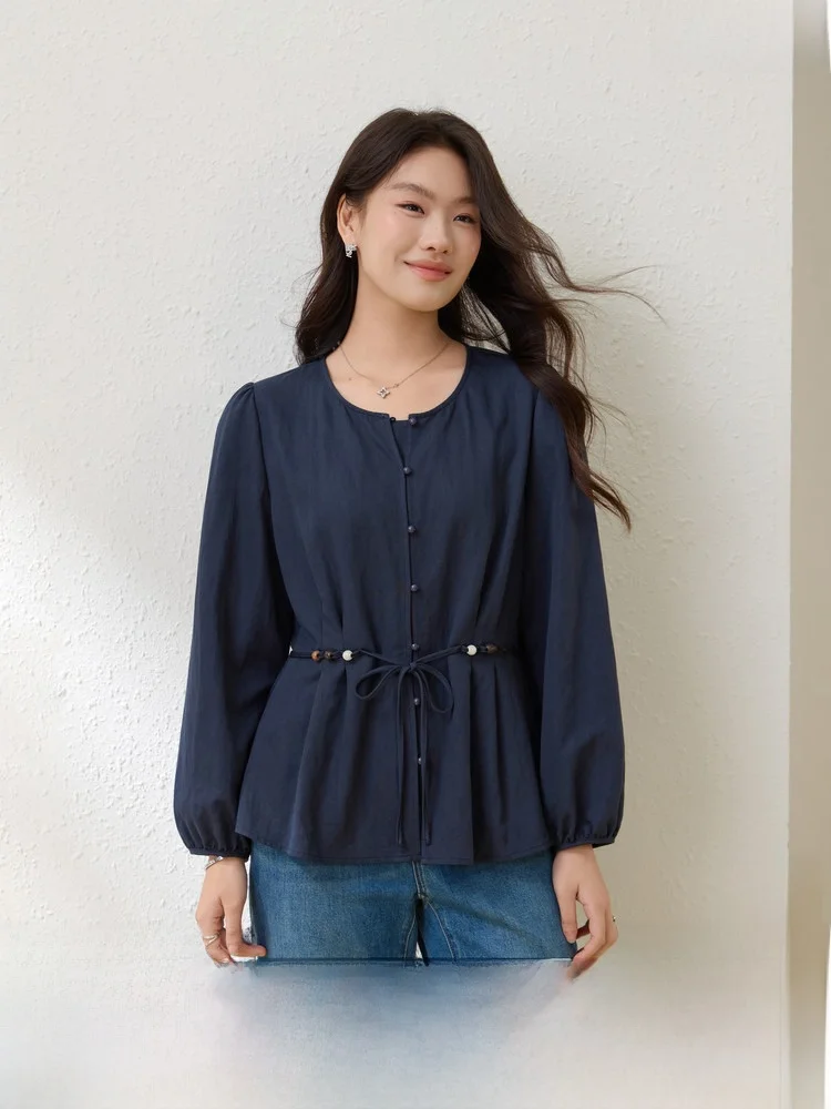 

Ele Waist-Cinching round Ne irt Kimono Sve Long Dr Korean Sle Spring Faion plus Size Women's Design irt