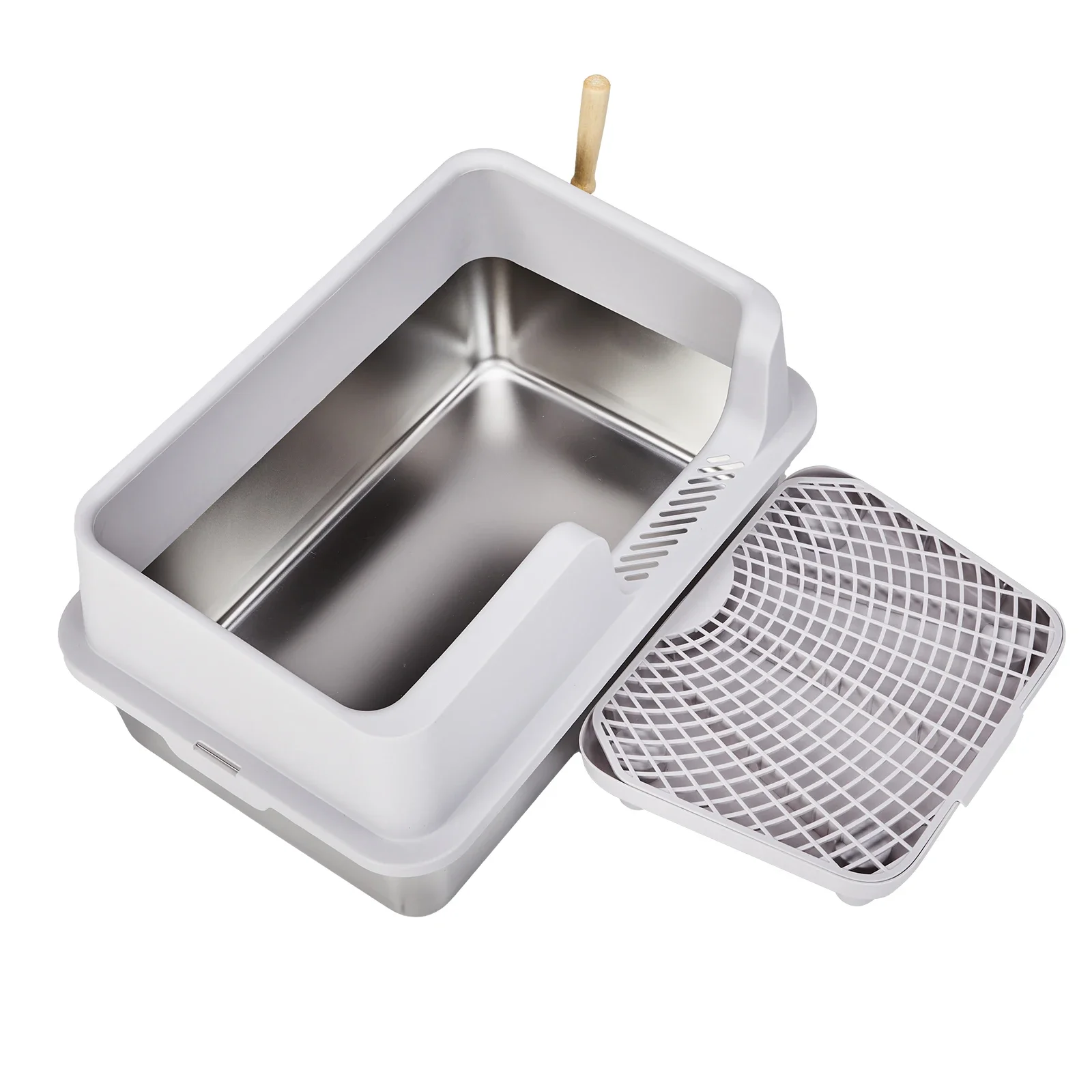 

Stainless Steel Cat Litter Box with Lid, Extra Large Litter Pan with High Sides for Big Cats, Kitty Litter Box with Pedal Filte