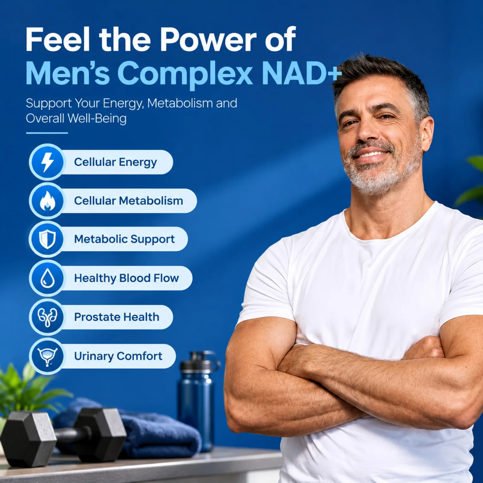 NAD+ Supplement for Men Cellular Energy Vitality Antioxidant Support, NR CoQ10 L-Arginine Turmeric, 60 Capsules