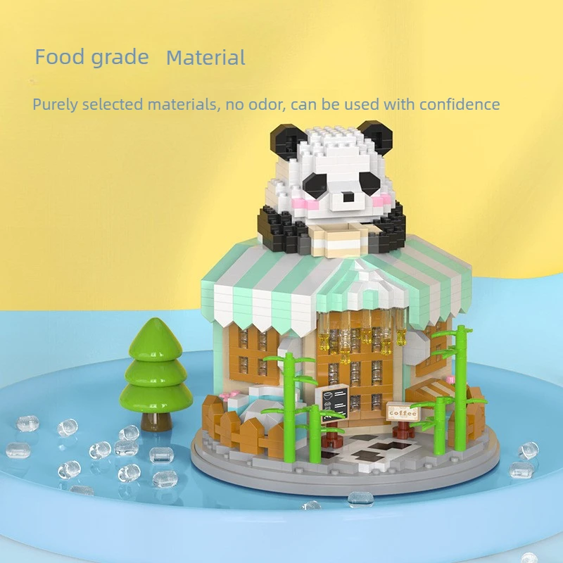 New National Treasure Panda Photo Studio Coffee House Street View Decoration Puzzle Assembling Building Block Gift