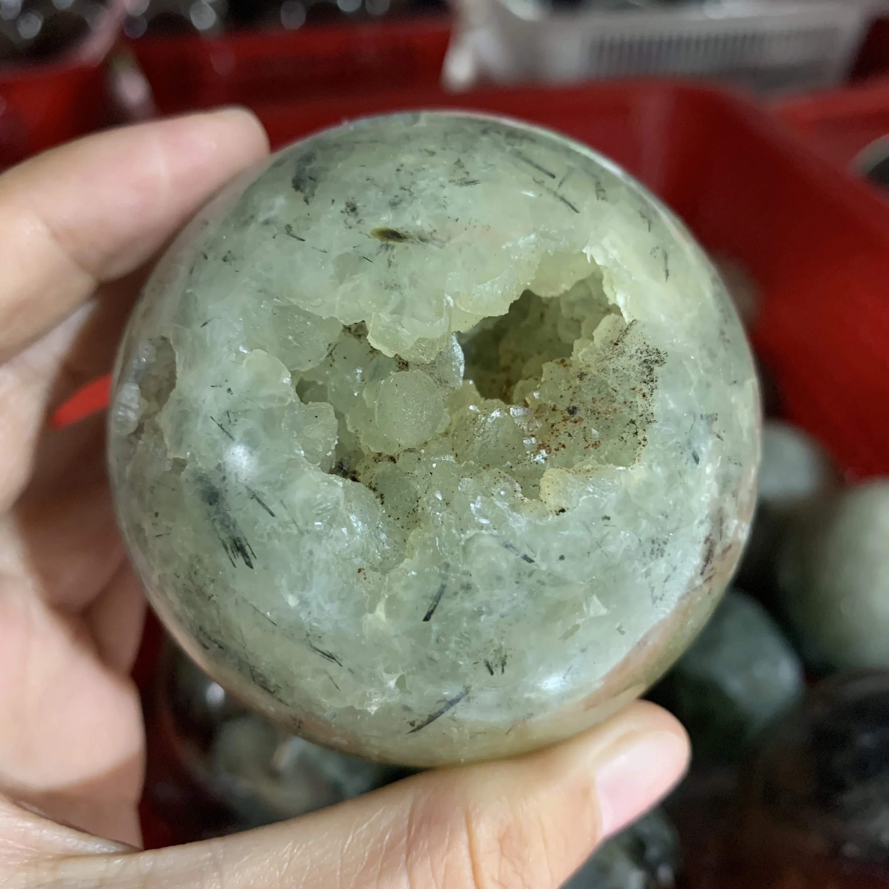 60~70mm Natural Prehnite Ball gemstone crystal Healing sphere with Stand Home Decor