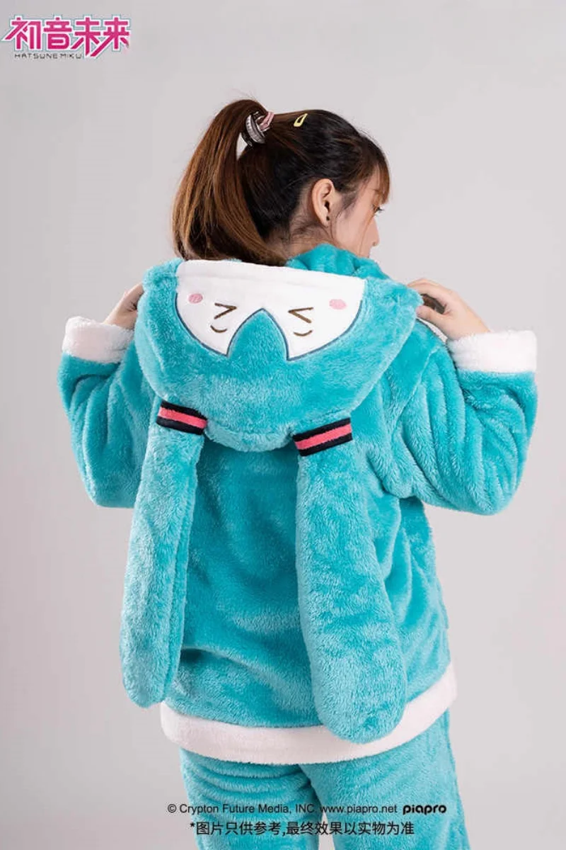 New Hatsune Miku Happy Home Series Y2k Winter Loose Warm Pajamas Set Miku Plush Home Dress Set Cosplay Clothing Girl Kawaii