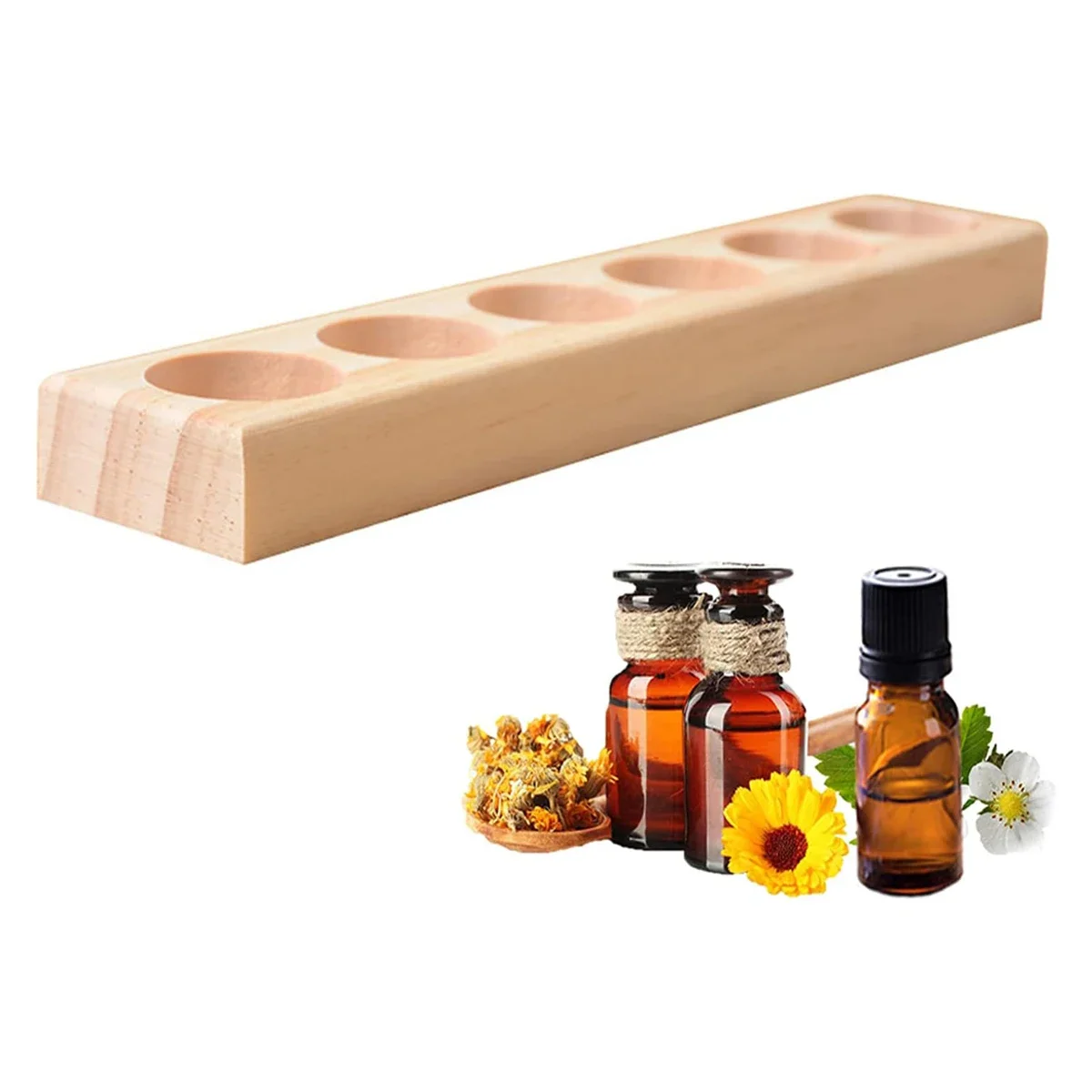 1-Tier Wooden Essential Oil Display Storage Organizer Holder Stand - 6 Slots Natural Hard Pine Wood Rack