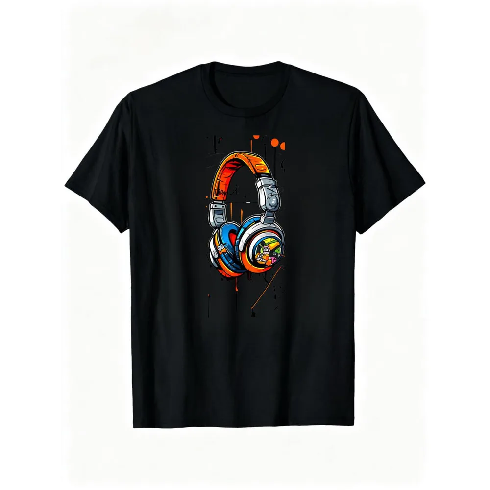 Colorful Graffiti Headphones Graphic T-Shirt