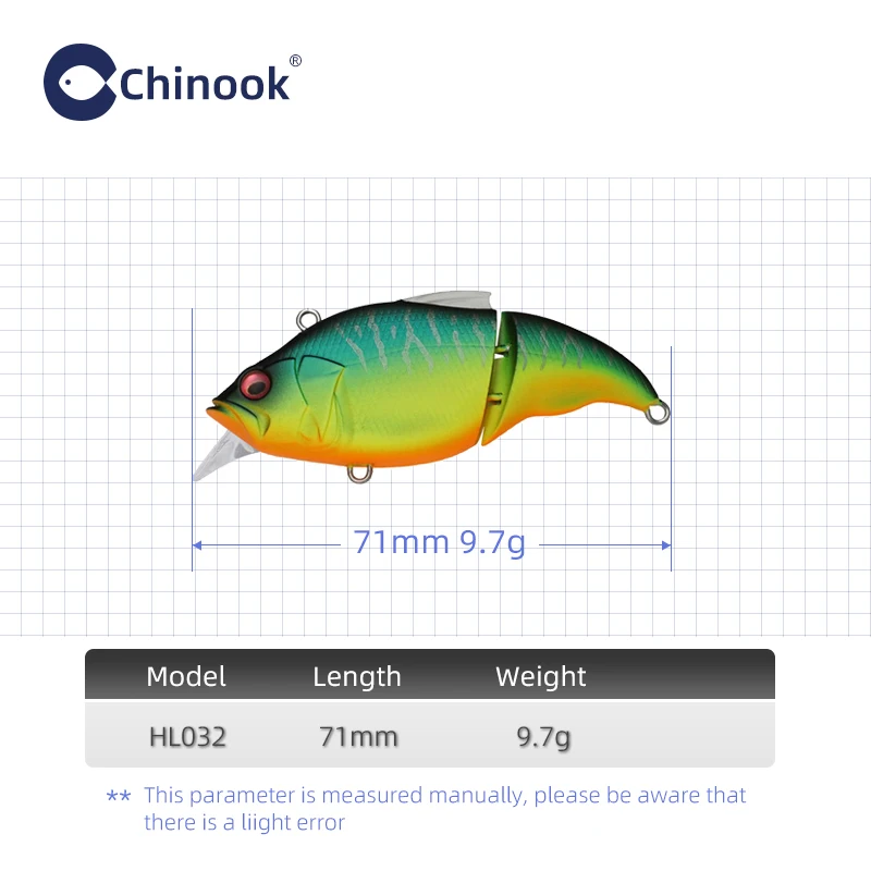 Chinook SwimBaits 71mm 9.7g Jointed Pencil Minnow Wobblers ABS Body with Jointed Glidebait Pike Bass Rout Perch