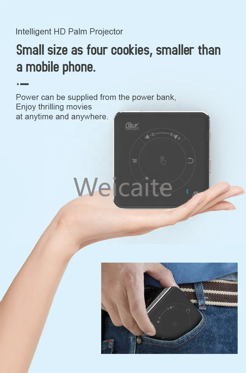 Mini Projetor C99 DLP Smart Android 9.0 2 + 16g Home Theater Reunião ao ar livre Projetor de bolso sem fio