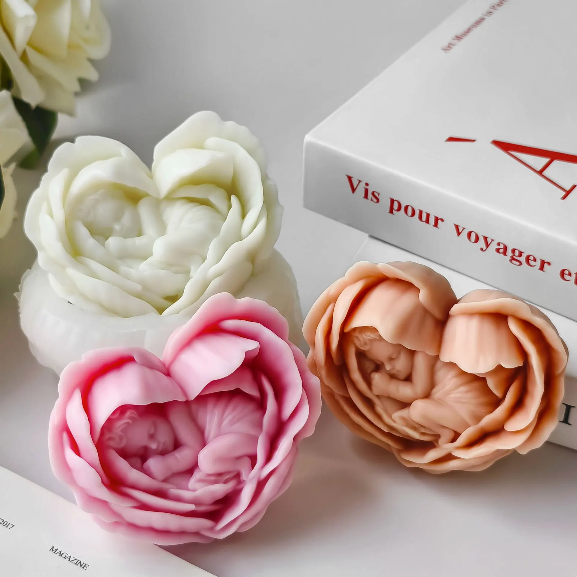 

Baby Heart Silicone Mold Flower Valentin's Day Aromatherapy Candle Mould Stone Diffuser Stone Plaster Mold Decoration