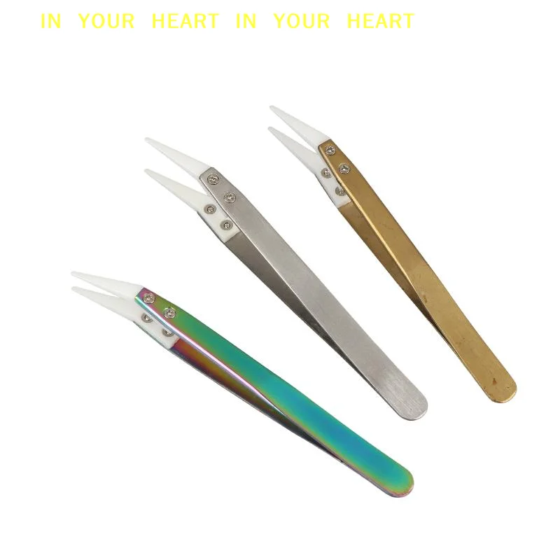 【X】Anti-Static Ceramic Tweezers Non-Conductive High Precision Pointed Curved Tips for Electronics Assembly Model Building Work