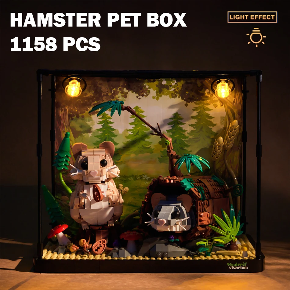 

City MOC Hamster Pet Box Building Blocks Set with Lighting Forest Scene Squirrel Vivarium Assembly DIY Bricks Toys Gift for Kids