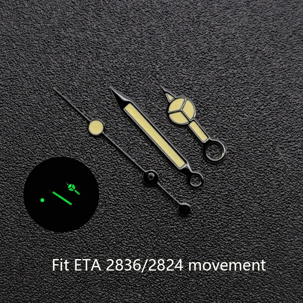 إكسسوارات ساعة يد باللون الأسود/الذهبي الوردي من ETA مؤشر ساعة 2824/2836 عقارب أزرق أخضر/أخضر متوهج يناسب حركة 2824/2836