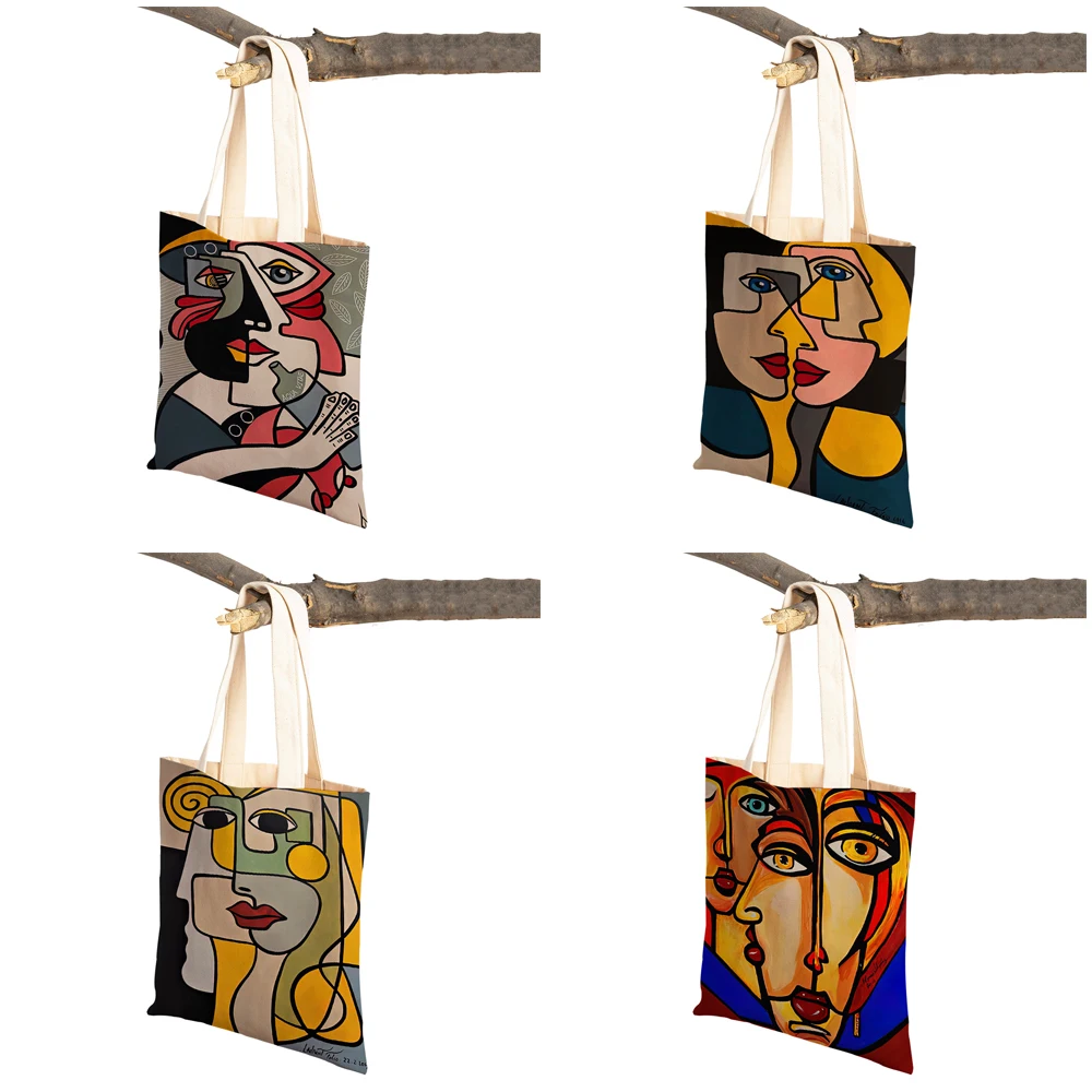 Picasso Abstract Art Anime Women Shopping Bags Double Sided Eco Casual Canvas Shoulder Handbag Vintage Shopper Bag