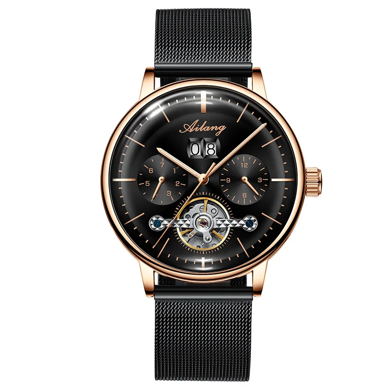 

AILANG Casual Fashion Automatic Mechanical Watches Rose Gold Case Tourbillon Men Watch Waterproof 2023 New Relogio Masculino