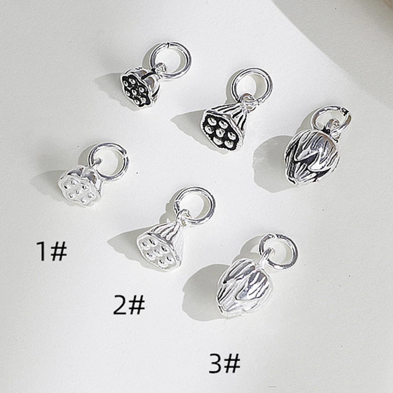 

1pc 925 Sterling Silver Vintage Lotus Seed Zen Cirlce Charms S925 Silver Stereo Decoration Dangle Pendants DIY Jewelry Findings
