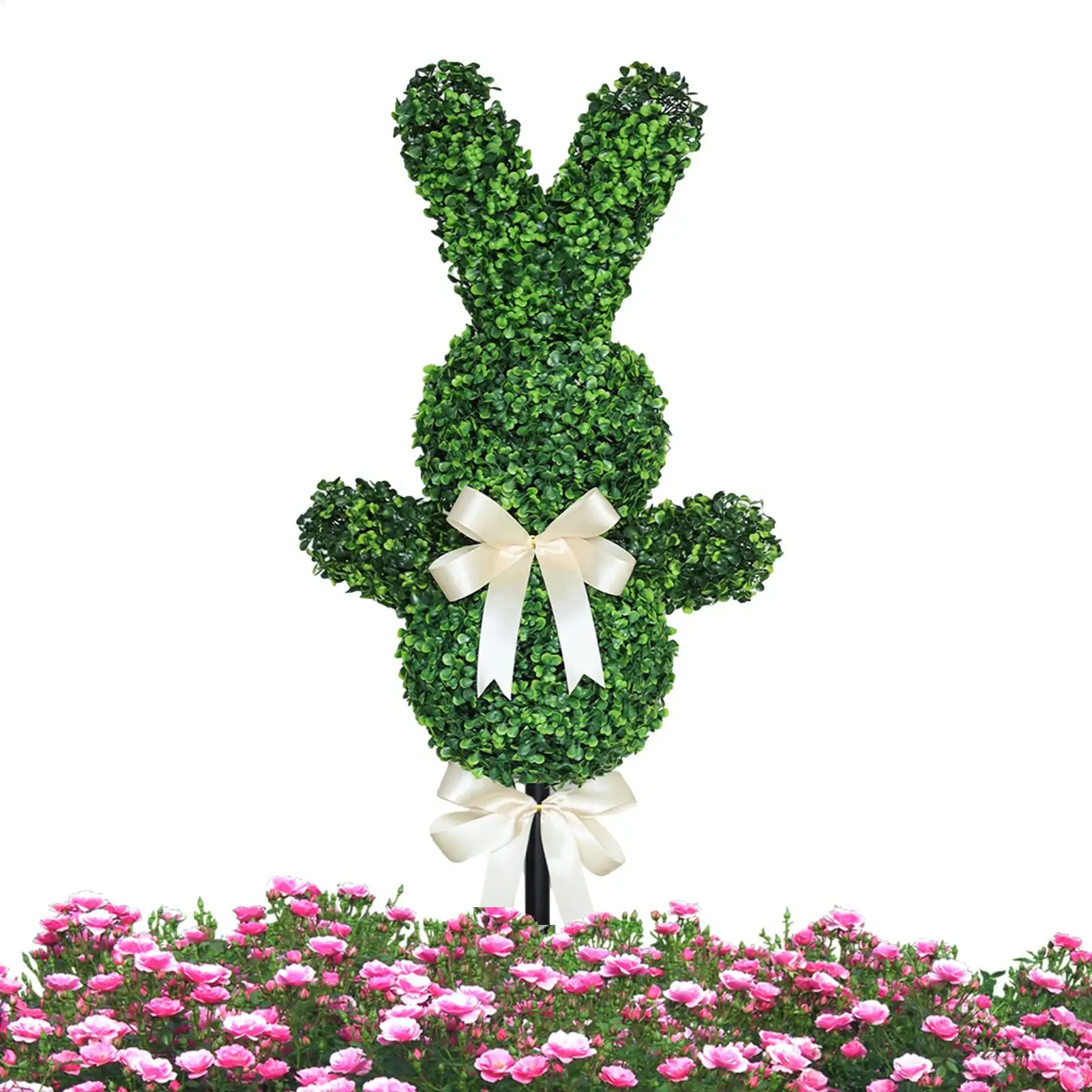 Bunny Topiary 35.4 Inches Easter Boxwood Plant Artificial Bunny Topiary with Ground Spike for Home Workplace Outdoor Porch