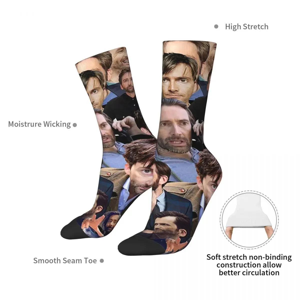 David Tennant Photo Collage Socks Harajuku Sweat Absorbing Stockings All Season Long Socks Accessories for Man's Woman's Gifts