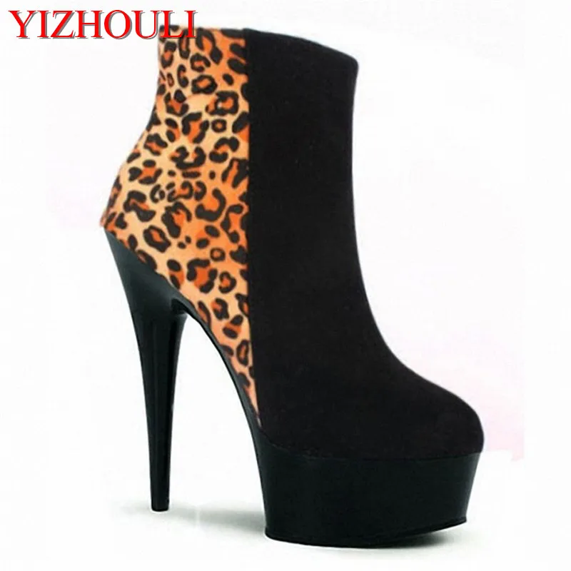 

15-18-20cm fashion platform leopard boots winter autumn high heels sexy women ankle boots classic party short dance shoes