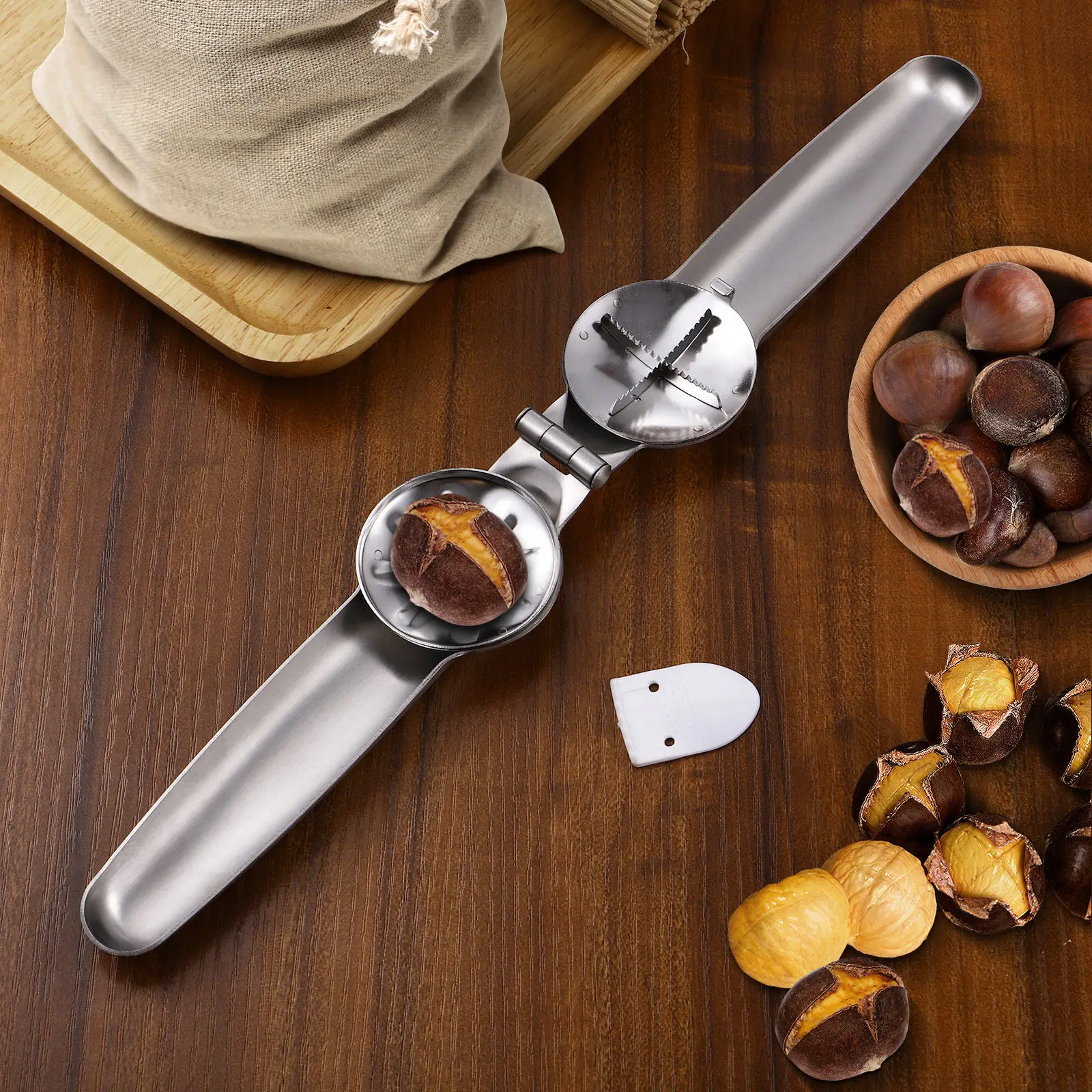Premium 304 Stainless Steel Chestnut Opener with Cross Serrated Edge Lever Design for Easy Nut Cracking Removal