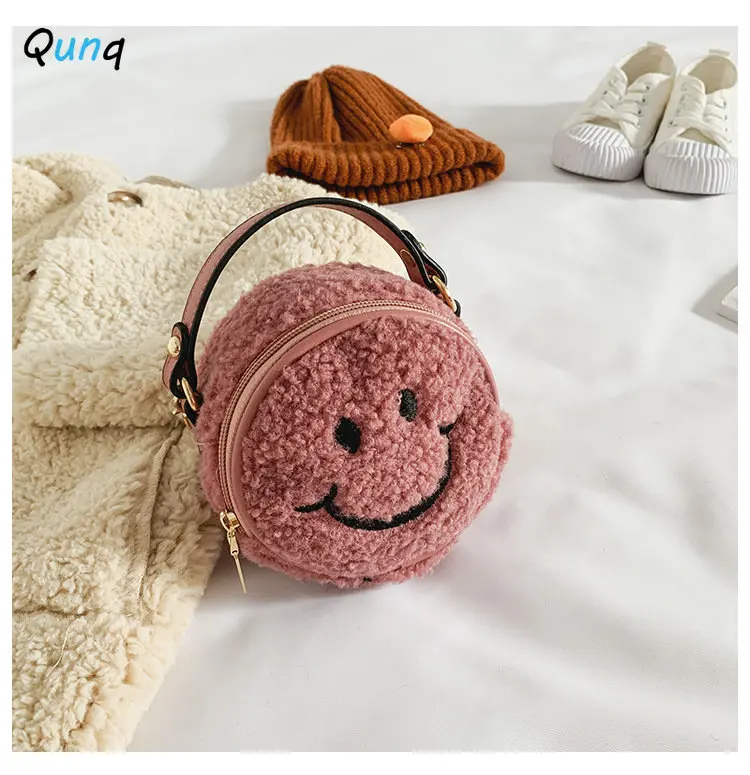 Qunq 2023 Girls Fashion Plush Chain Breathable Zipper One Shoulder Cross-Body Kids Backpack Lovely Princess Bag Holiday Gift