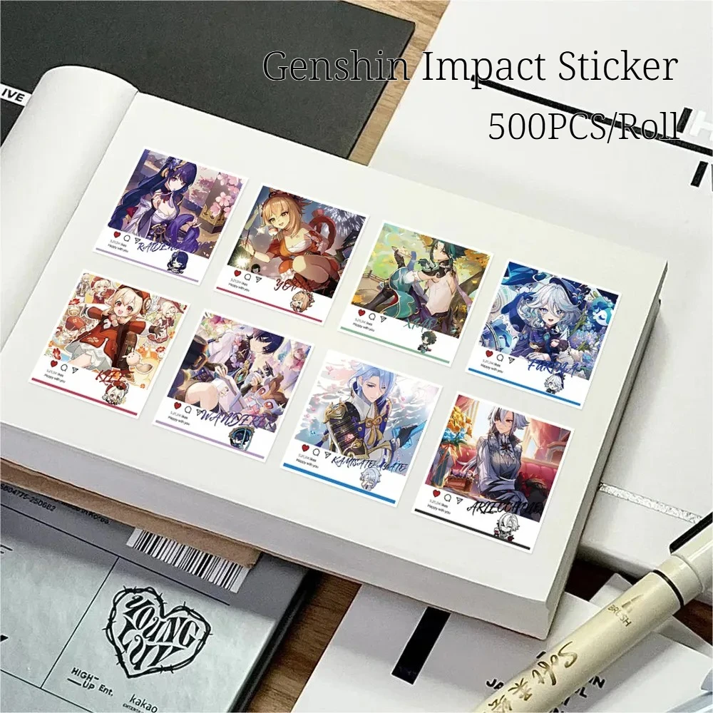 สติกเกอร์เกม Genshin Impact 500 ชิ้น/ม้วน รูปทรงสี่เหลี่ยม น่ารัก สำหรับตกแต่ง DIY บนสเก็ตบอร์ด มอเตอร์ไซค์ สมุดบันทึก สำหรับแฟนๆ Genshin Impact