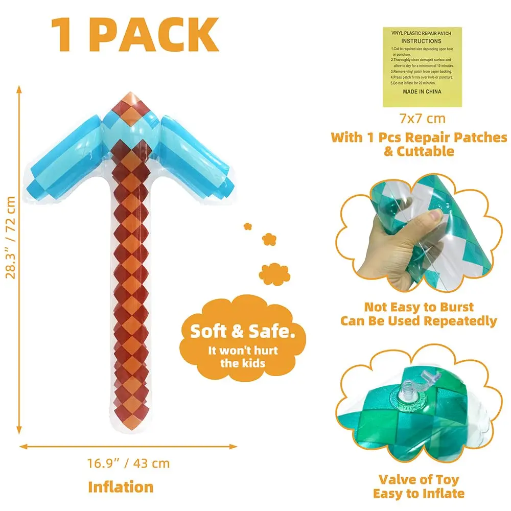 Large 38'' Trident Weapon Toys Inflatable Pixel Party Favors For Summer Pool Backyard Parties, 3 Pack Diamond Pixel Trident Craf