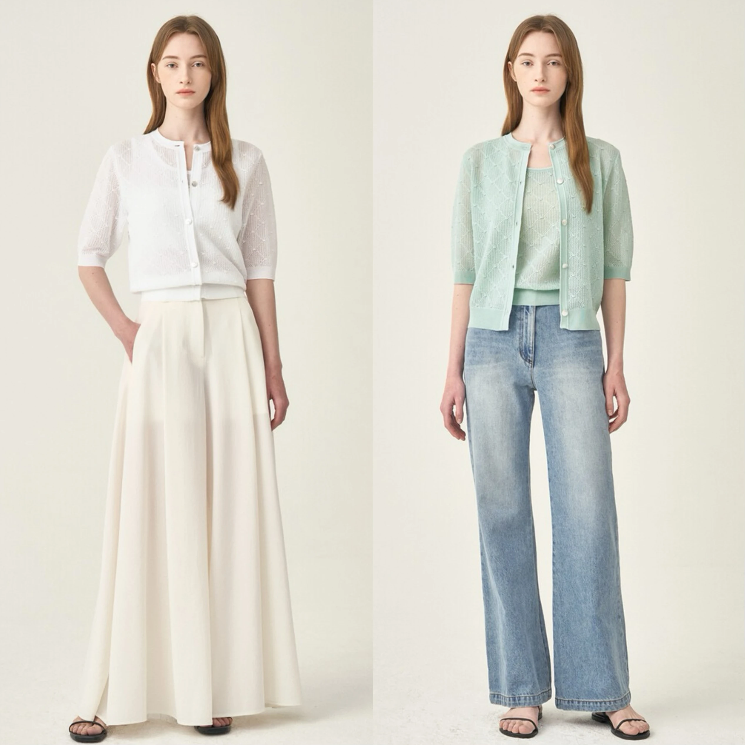 

Корейский одиночный Ca * 25 летний круглый Ne Hollow Diamond Pattern ort Sve вязаный открытый кардиган жилет комплект из двух предметов свободного покроя